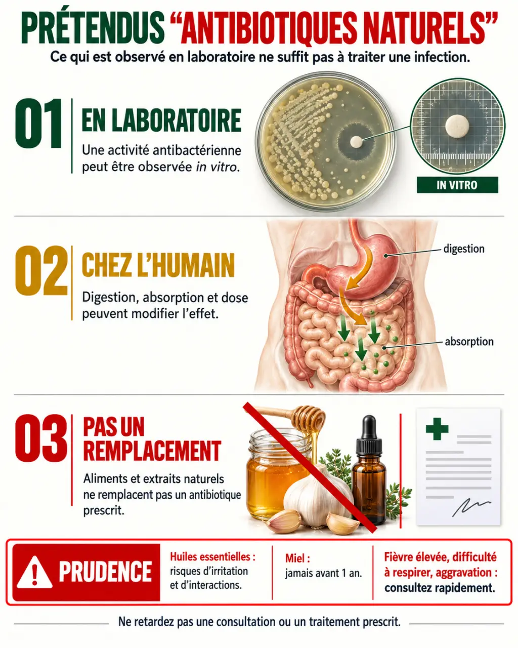 Infographie sur les antibiotique naturels, leurs limites et les précautions d’usage