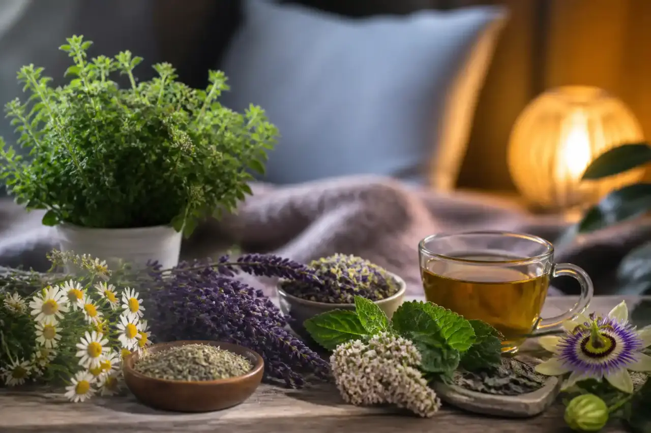 Espace zen et lumineux avec plantes naturelles et tisane