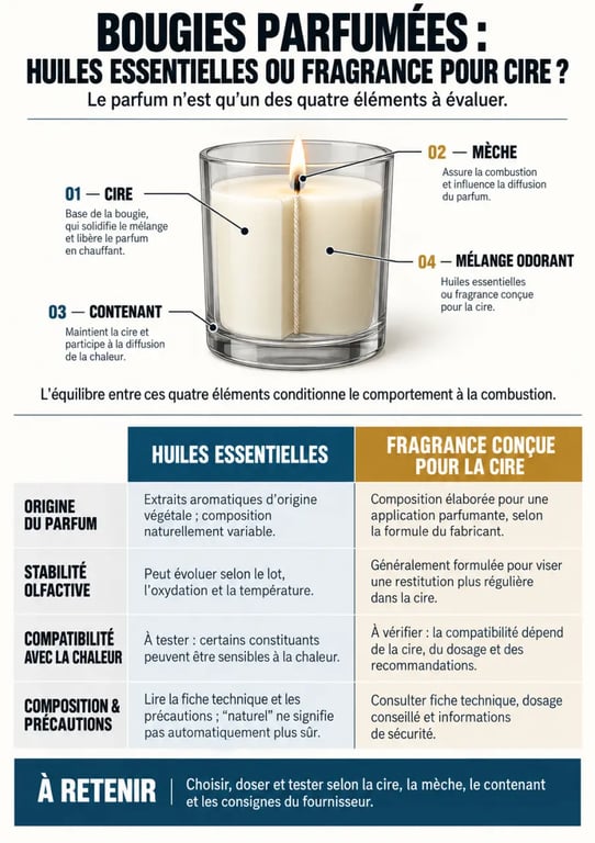 Infographie sur les bougies huiles essentielles et les fragrances pour bougies