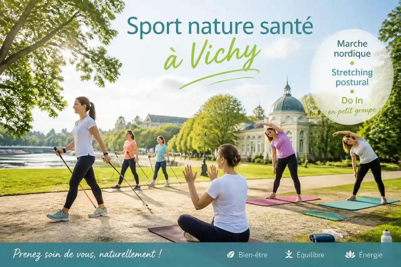 Sport nature santé à Vichy : marche nordique, stretching postural et Do In en petit groupe
