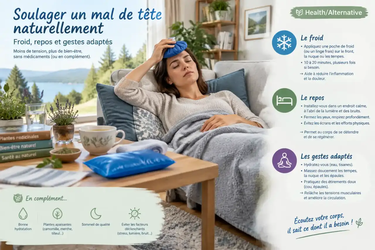 Soulager un mal de tête naturellement : froid, repos et gestes adaptés