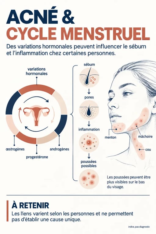 Infographie sur l'acné hormonale et les fluctuations du cycle menstruel dans le traitement naturel de l'acné hormonale