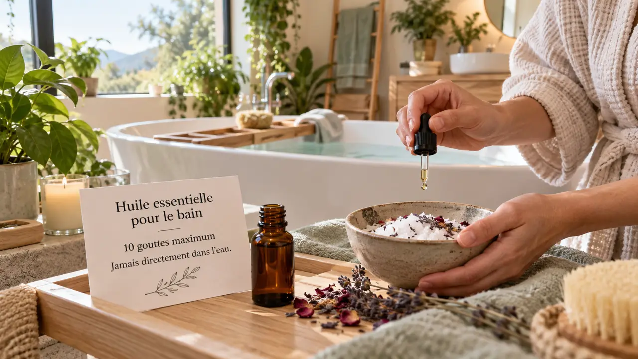 Huile essentielle pour le bain : 10 gouttes maximum, jamais directement dans l’eau