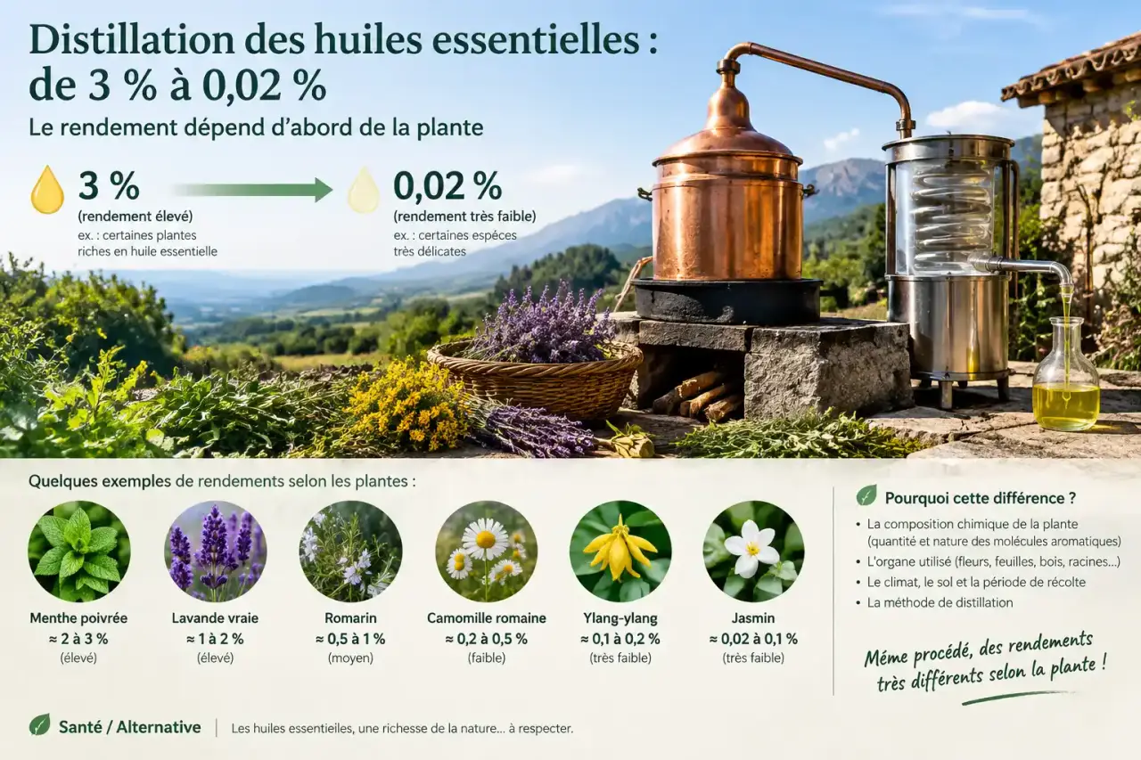 Distillation des huiles essentielles : de 3 % à 0,02 %, le rendement dépend d’abord de la plante