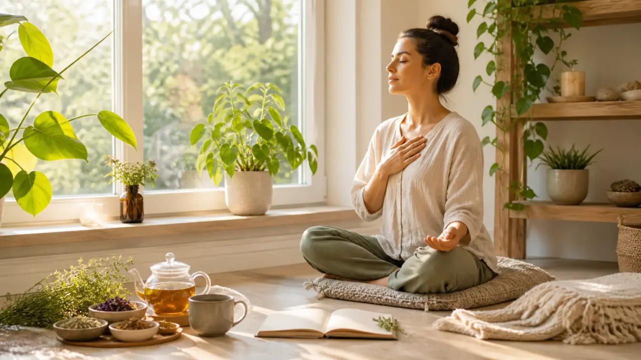 Espace de consultation lumineux et apaisant avec plantes vertes et tisane fumante