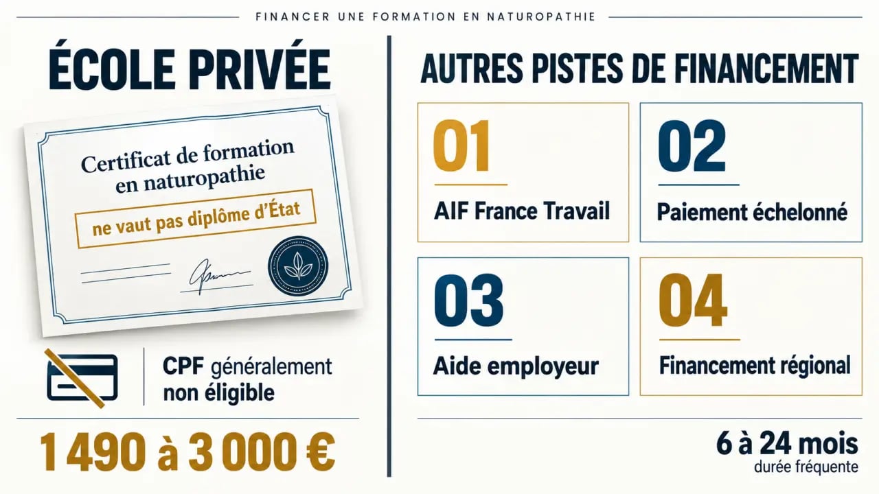 Infographie sur le financement d’une formation naturopathie CPF et les alternatives possibles